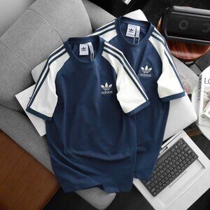 Adidas Classics Original 3 Stripes Tee Shirt Trefoil Retro Men Navy Blue Vanilla